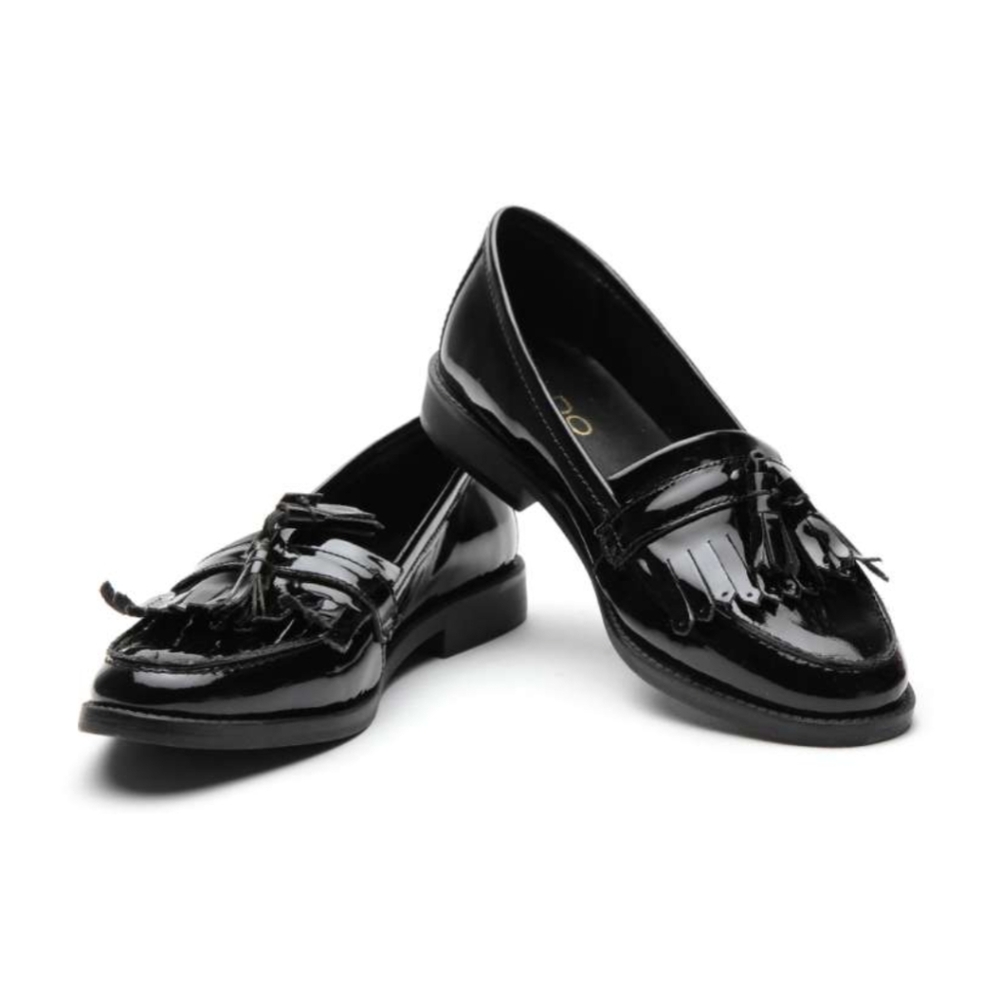 BN ALDO Shiny Black Tassel Fringed Loafers Sz US 8 Chic Elegant Versatile - Picture 3 of 9